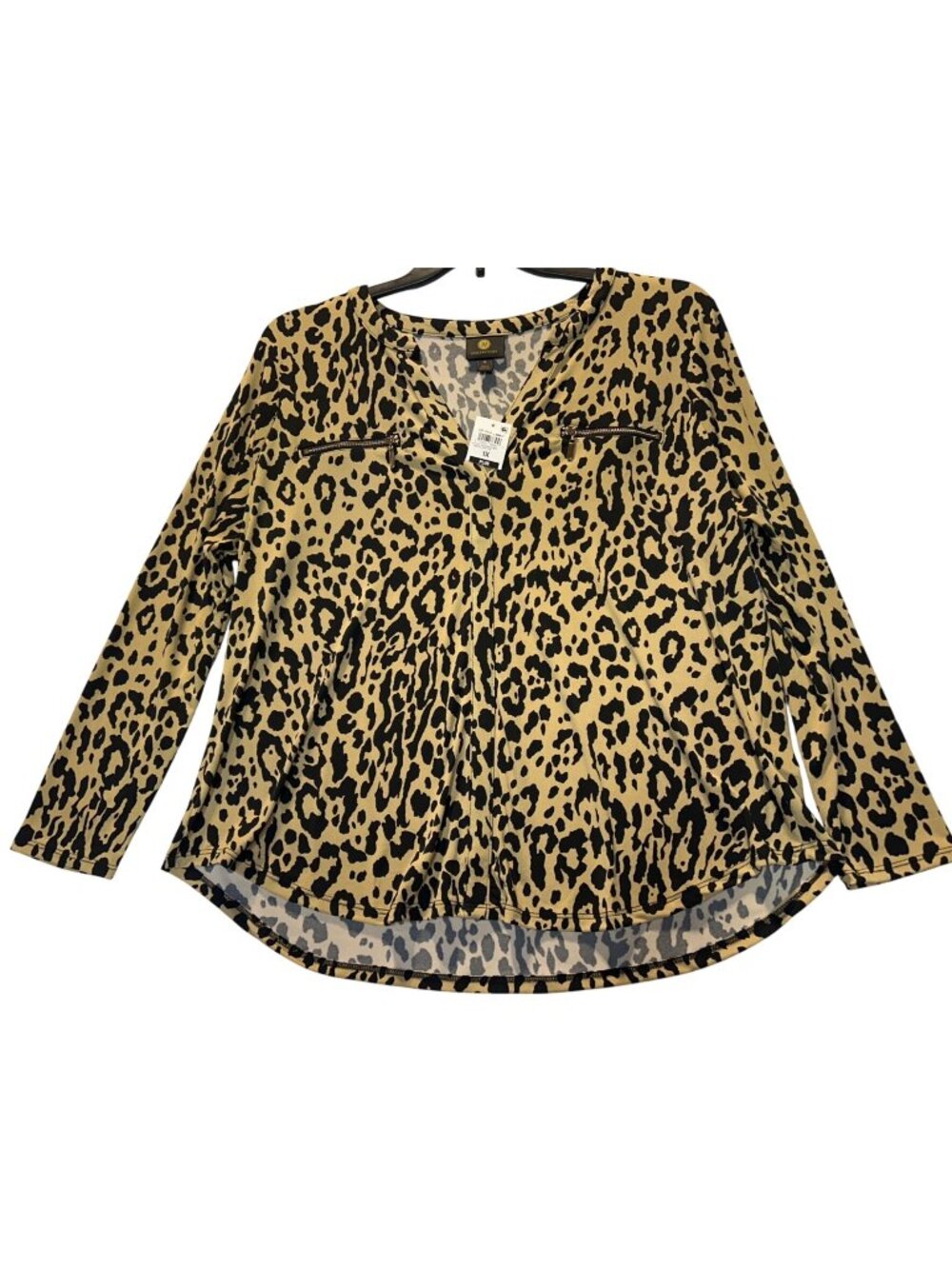 JM Collection Plus Size 1X Zip Pocket Knit Animal Print Blouse